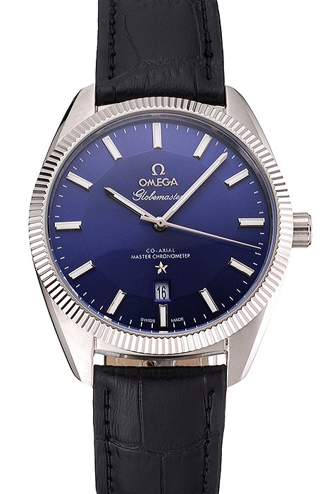 Omega Globemaster Blue Dial Stainless Steel Case Black Leather Strap