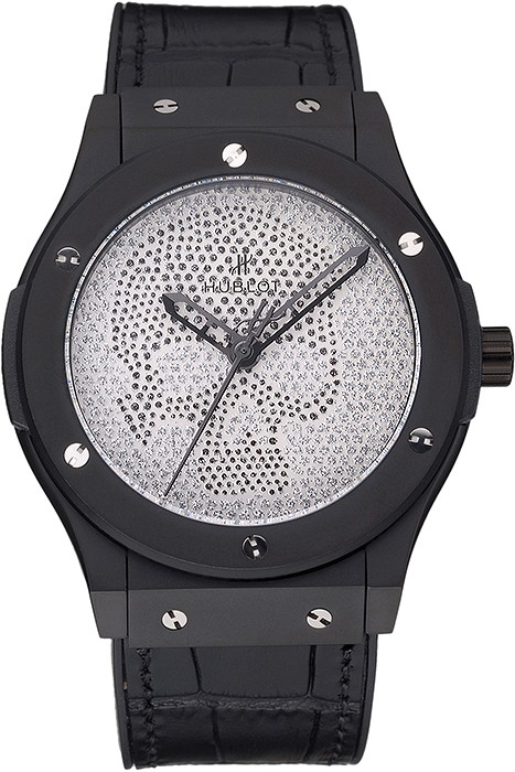 Hublot Classic Fusion Diamond Skull Dial Black Steel Case Black Leather Strap  622815