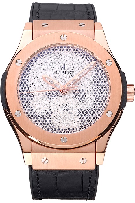 Hublot Classic Fusion Diamond Skull Dial Gold Case Black Leather Strap  622816