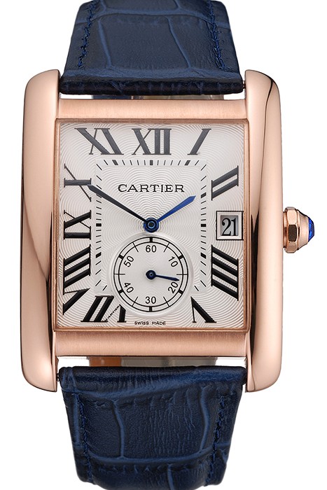 Cartier Tank MC White Dial Gold Case Blue Leather Strap  622577