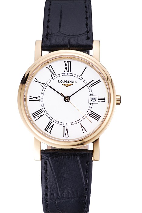 Longines La Grande Classique Round White Dial Gold Case Black Leather Band    622382