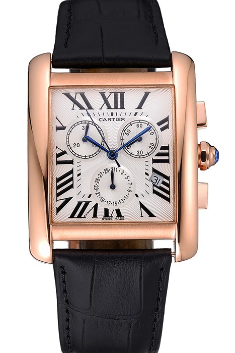 Cartier Tank MC White Dial Gold Case Black Leather Bracelet  622693