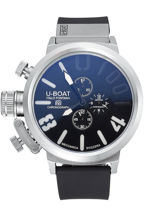 U-Boat 1001 White On Black Dial Stainless Steel Case Rubber Bracelet  622706