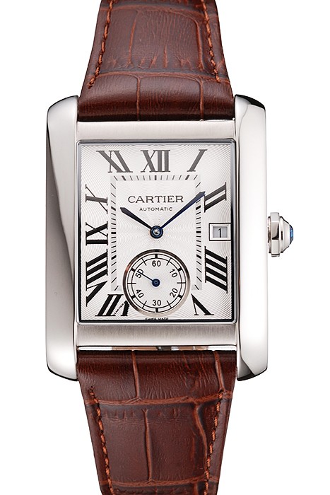Swiss Cartier Tank MC White Dial Stainless Steel Case Brown Leather Strap