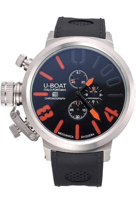 U-Boat 1001 Orange On Black Dial Stainless Steel Case Rubber Bracelet  622716