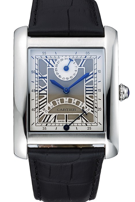 Cartier Tank White Dial Stainless Steel Case Black Leather Strap  622761