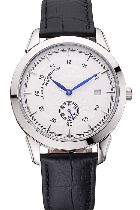 Vacheron Constantin Traditionnelle White Ship Dial Stainless Steel Case Black Leather Strap