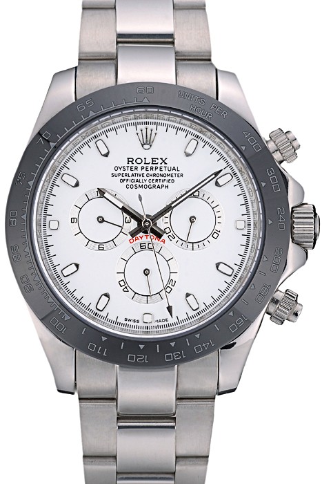 Rolex Daytona Black Ceramic Tachymeter Stainless Steep Strap White Dial 80249