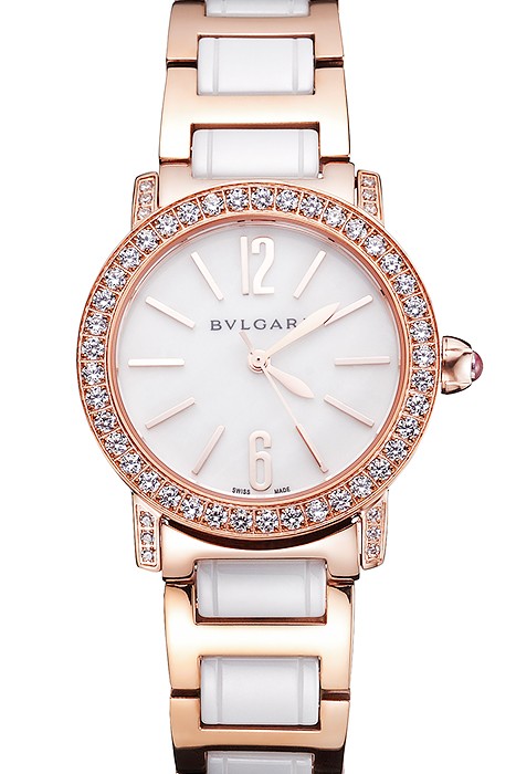 Bvlgari Bvlgari White Dial Gold Case Diamond Bezel Two Tone Bracelet