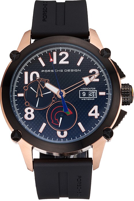 Porsche Design Indicator Black Dial Gold Case Black Rubber Strap