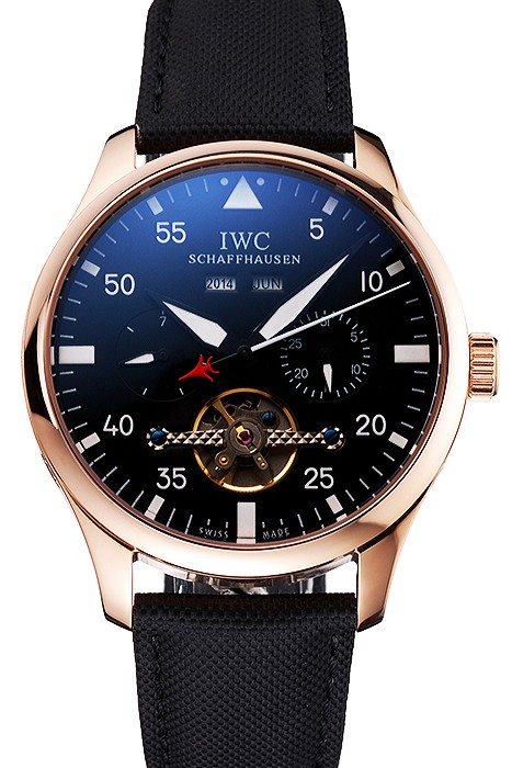 IWC Pilot Perpetual Calendar Black Dial Rose Gold Case Black Textile Strap