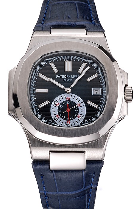 Patek Philippe Nautilus Blue Dial Stainless Steel Case Blue Leather Strap
