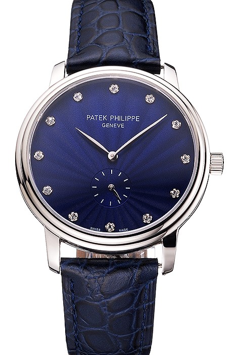 Patek Philippe Calatrava Blue Guilloche Dial Stainless Steel Case Blue Leather Strap