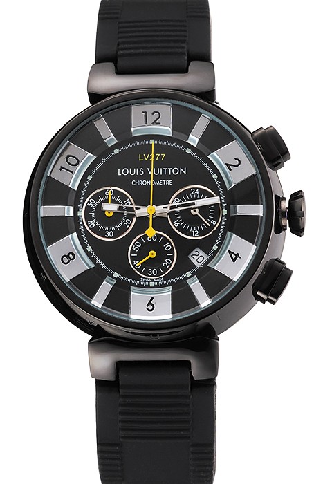 Louis Vuitton Tambour In Black Chronograph Black Dial Black Case Black Rubber Strap
