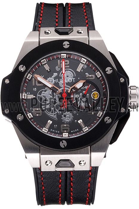 Hublot Big Bang Ferrari Black Dial And Bezel Stainless Steel Case Black Leather Strap 622767