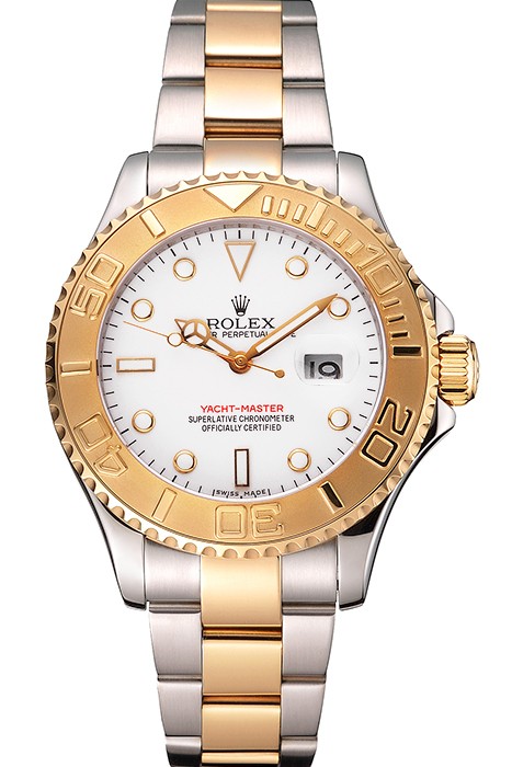 Rolex Yacht-Master White Dial Gold Bezel Stainless Steel Case Two Tone Bracelet