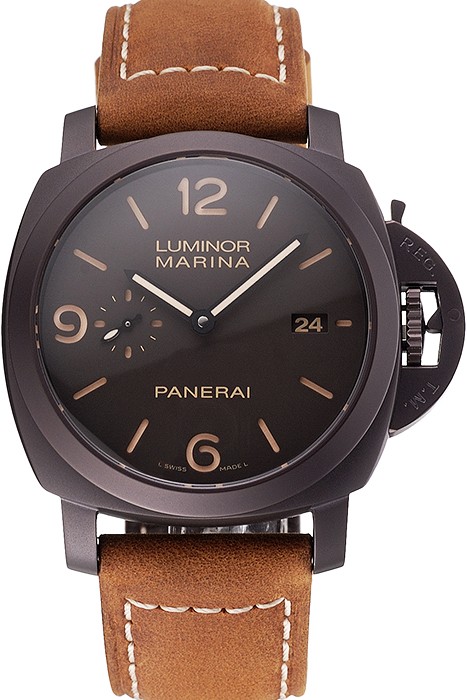 Swiss Panerai Luminor Marina 1950 3 Days Brown Dial Black Case Brown Leather Strap