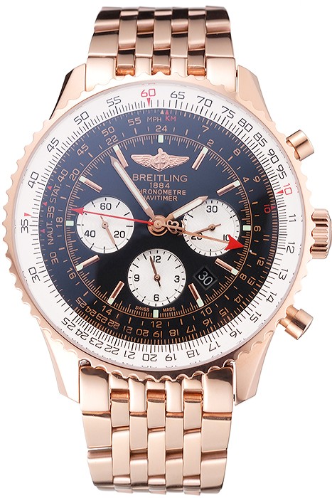 Swiss Breitling Navitimer Black Dial Rose Gold Case And Bracelet