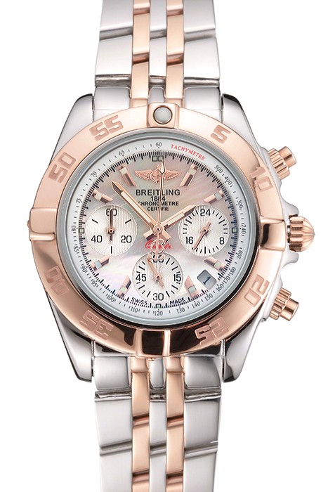 Breitling Chronomat Quartz Pearl Dial Rose Gold Bezel Stainless Steel Case Two Tone Bracelet