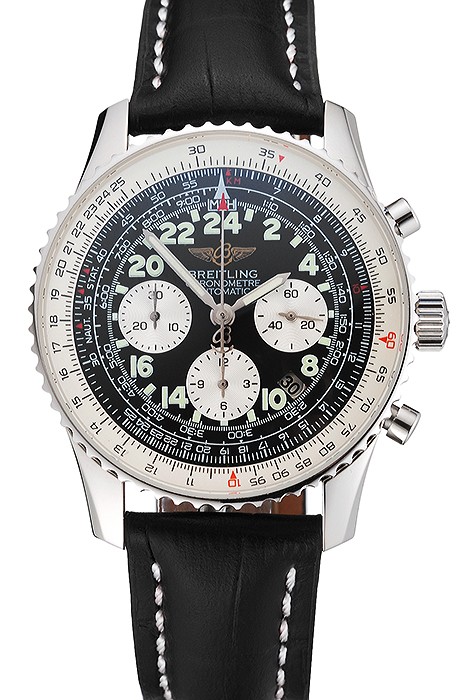 Swiss Breitling Navitimer Cosmonaute Black Dial Stainless Steel Case Black Leather Strap