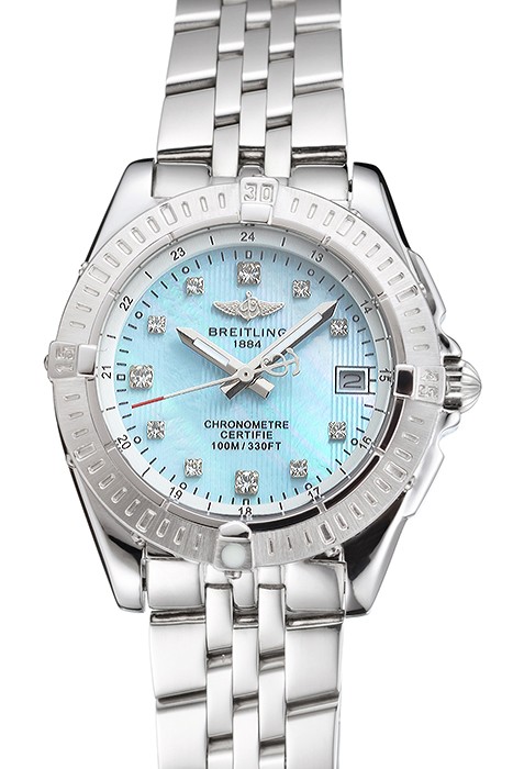 Breitling Colt Lady Light Blue Dial Diamond Hour Marks Stainless Steel Case And Bracelet