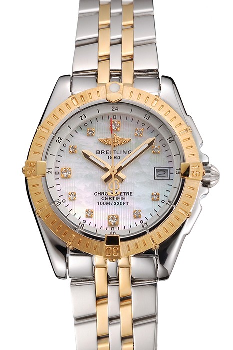 Breitling Colt Lady Pearl Dial Diamond Hour Marks Gold Bezel Stainless Steel Case Two Tone Bracelet