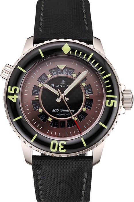 Swiss Blancpain 500 Fathoms GT Carbon Fiber Dial Stainless Steel Case Black Canvas Strap