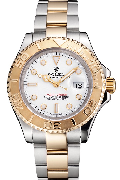 Swiss Rolex Yacht-Master White Dial Gold Bezel Stainless Steel Case Two Tone Bracelet