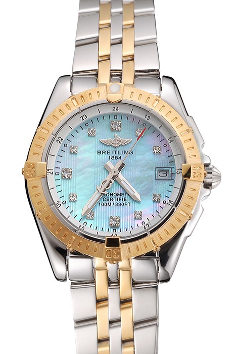 Breitling Colt Lady Light Blue Dial Diamond Hour Marks Gold Bezel Stainless Steel Case Two Tone Bracelet