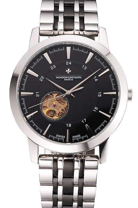 Vacheron Constantin Tourbillon Black Dial Stainless Steel Case Two Tone Steel Black Bracelet