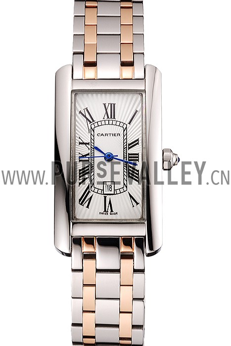 Cartier Tank Americaine 21mm White Dial Stainless Steel Case Two Tone Bracelet