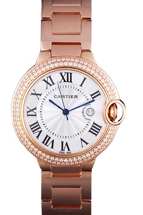 Cartier Ballon Bleu 42mm White Dial Diamonds Pink Gold Case And Bracelet