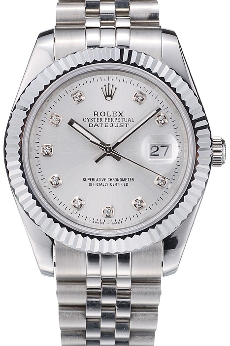 Rolex DateJust Stainless Steel Ribbed Bezel Silver Dial 41977