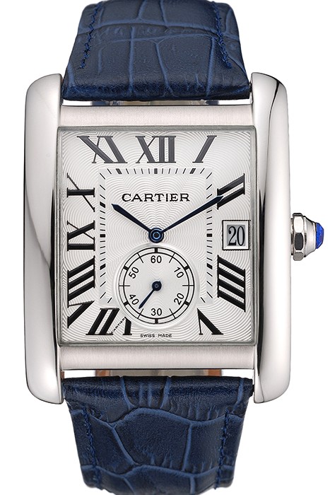 Cartier Tank MC White Dial Stainless Steel Case Blue Leather Strap  622575
