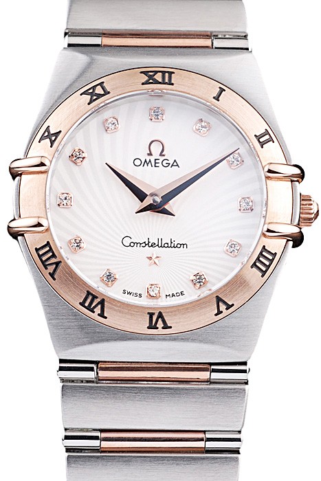 Omega Swiss Constellation Jewelry Rose Gold Case Small Radial Emblem White Dial