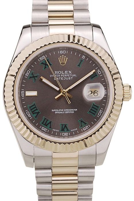 Rolex DateJust Gold Ribbed Pattern Bezel Black Dial
