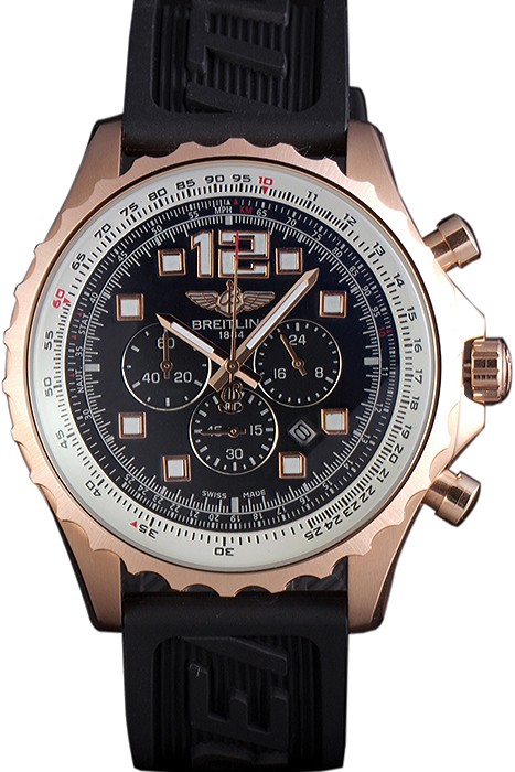 Breitling Navitimer Rosegold Bezel Rubber Strap Black Dial