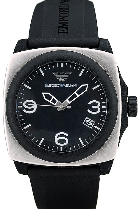Emporio Armani Classic Black Rubber Strap Polished Stainless Steel Bezel