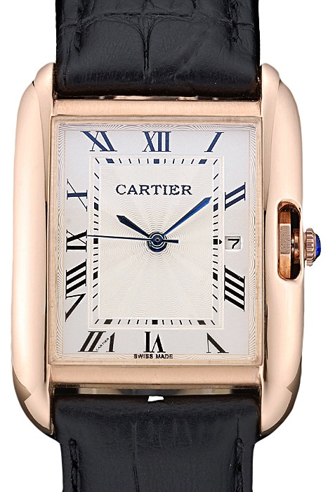 Cartier Tank Anglaise 30mm White Dial Gold Case Black Leather Bracelet