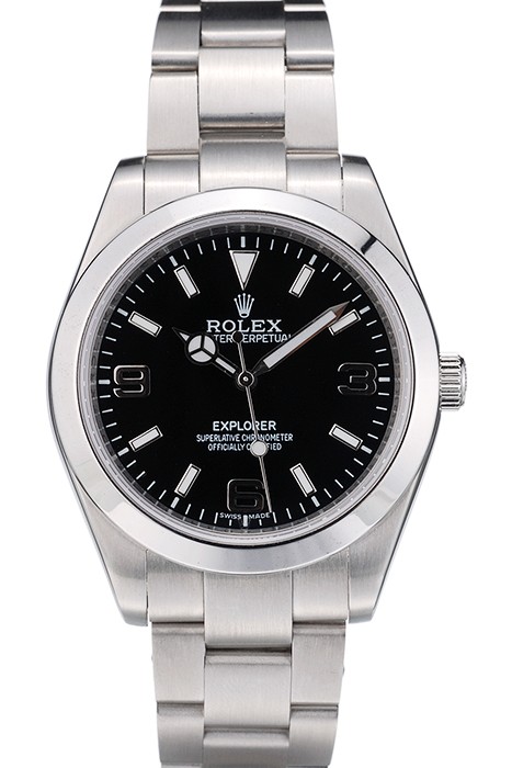Rolex Swiss Explorer Stainless Steel Bezel Black Dial 42002