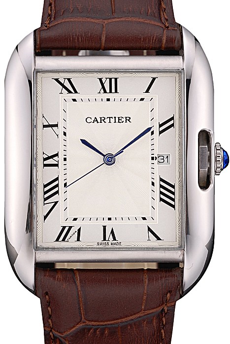Cartier Tank Anglaise 36mm White Dial Stainless Steel Case Brown Leather Bracelet