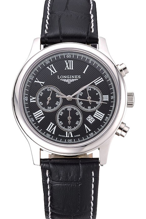 Longines Master Collection Black Leather Strap Black Dial 80224