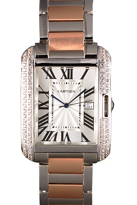 Cartier Tank Anglaise 36mm Silver Dial Diamonds Steel Case Two Tone Bracelet