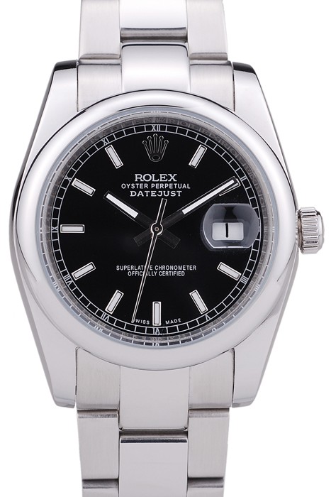 Rolex Datejust Polished Silver Bezel Black Dial 7467