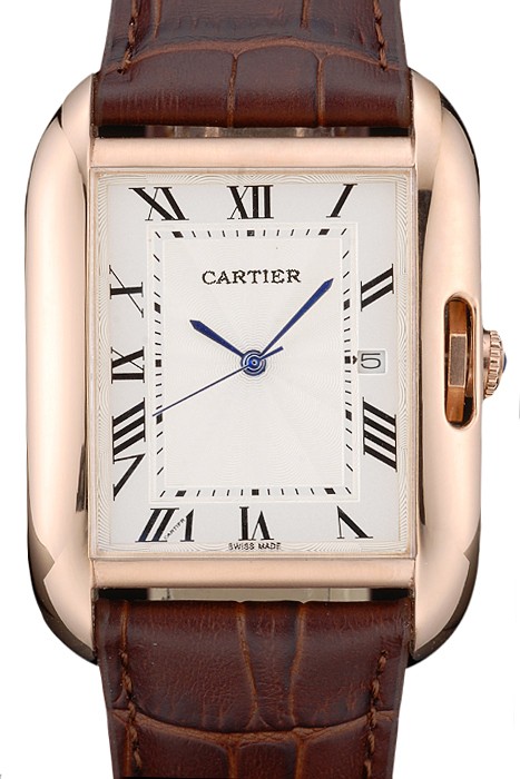 Cartier Tank Anglaise 36mm White Dial Gold Case Brown Leather Bracelet