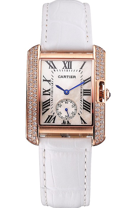 Cartier Tank MC Gold Diamond Case White Dial White Leather Strap  622169