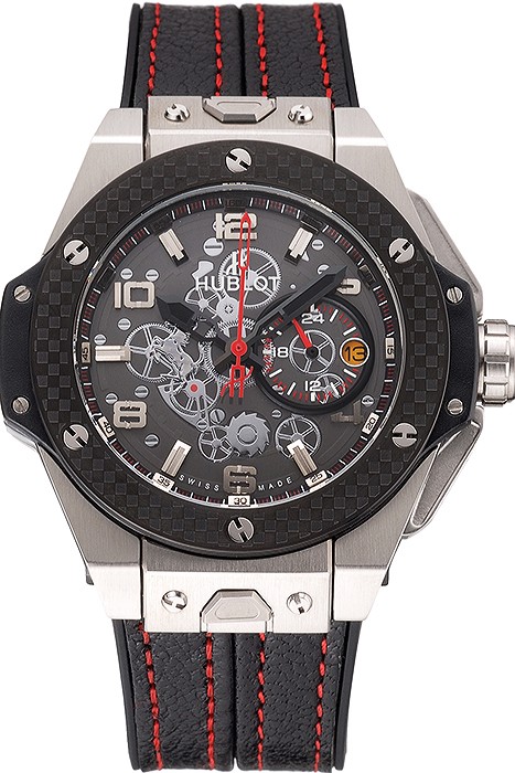 Hublot Big Bang Ferrari Black Dial And Bezel Stainless Steel Case Black Leather Strap  622767