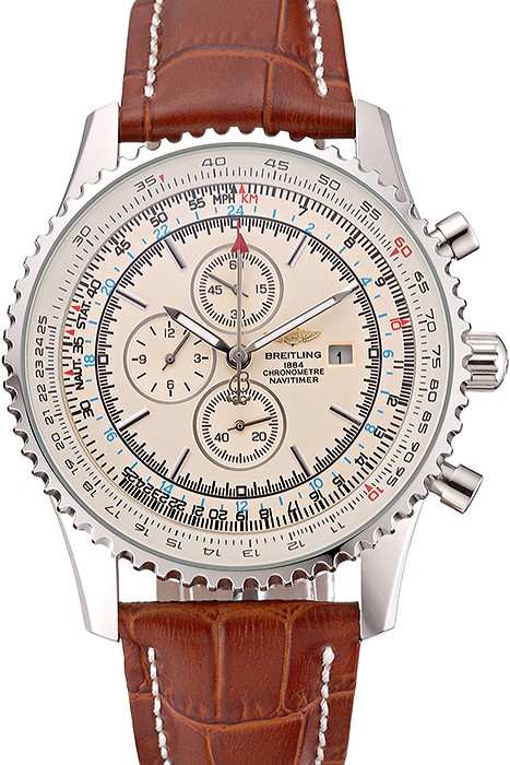 Breitling Navitimer World White Dial Brown Leather Bracelet  622514