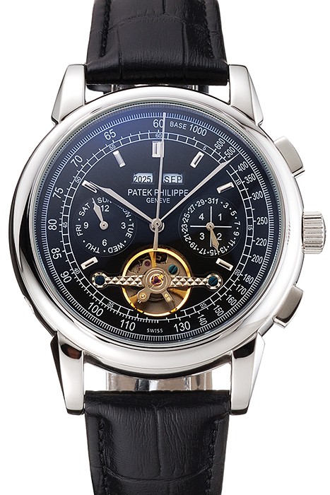 Patek Philippe Grand Complications Stainless Steel Case Black Dial Black Leather Bracelet 622258