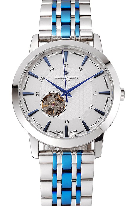 Vacheron Constantin Tourbillon White Dial Blue Numerals Stainless Steel Case Two Tone Steel Blue Bracelet